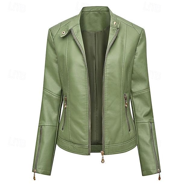 Comfortable Women's Zipper Leather Pocket Jacket Faux