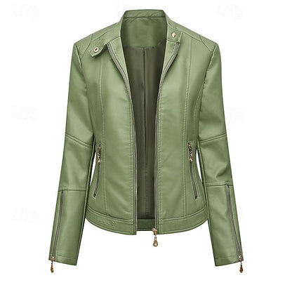 Comfortable Women's Zipper Leather Pocket Jacket Faux
