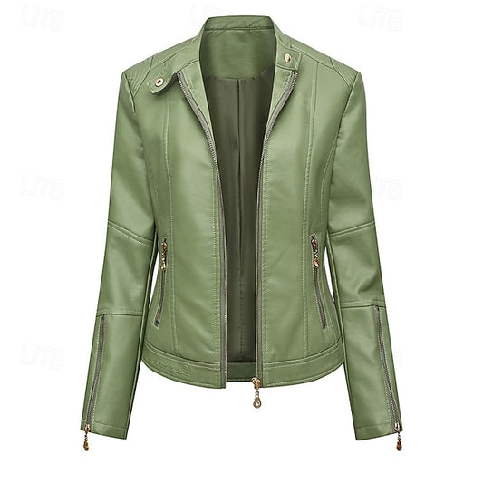 Comfortable Women's Zipper Leather Pocket Jacket Faux