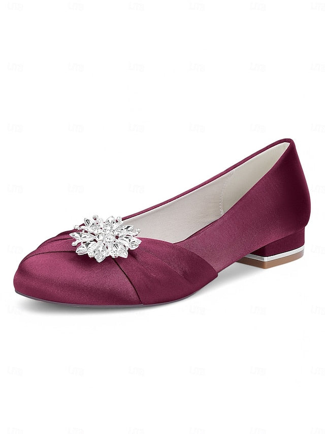 Elegant Wedding White Crystal Satin Flats Women's –