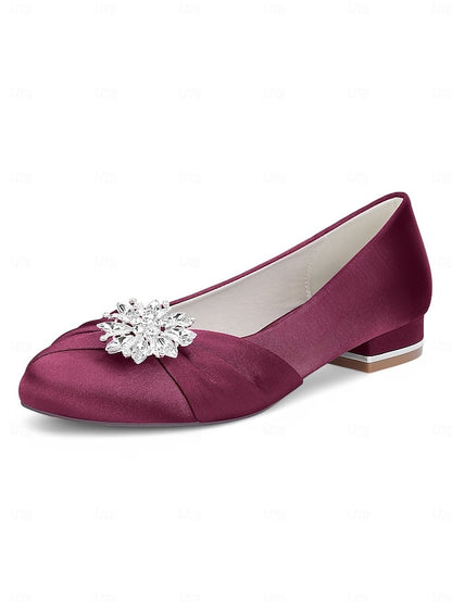 Elegant Wedding White Crystal Satin Flats Women's –