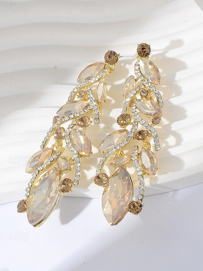 Gold Elegant Women's Leaf - Crystal Earrings Design