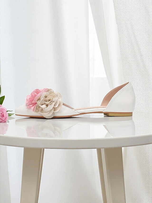 and Pink White Beige with Flower Wedding Women's Flats