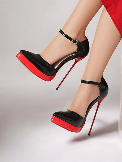 Black Platform Stiletto Women's Patent and Red Leather