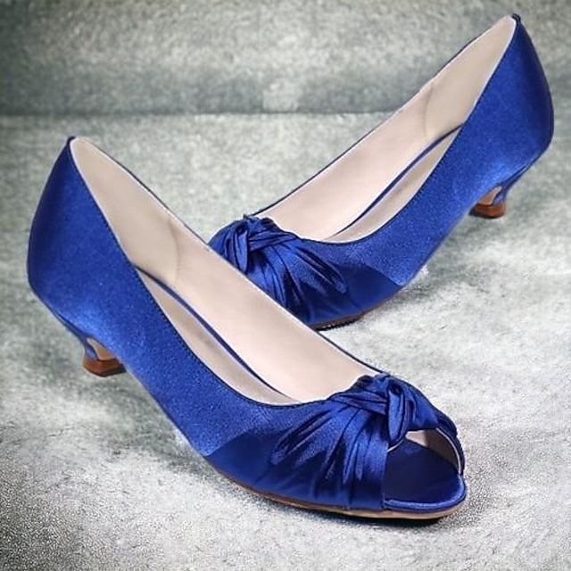 Pink Heels - Peep-Toe Women's Blush Satin Elegant Kitten