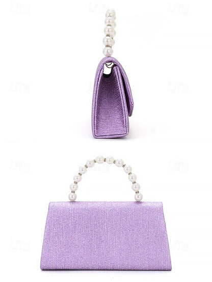 – Bag Women's Glitter Handle with Purple Pearl Clutch