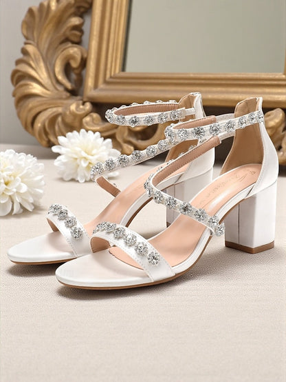 Open - Rhinestone Elegant Heel Women's Sandals White Block