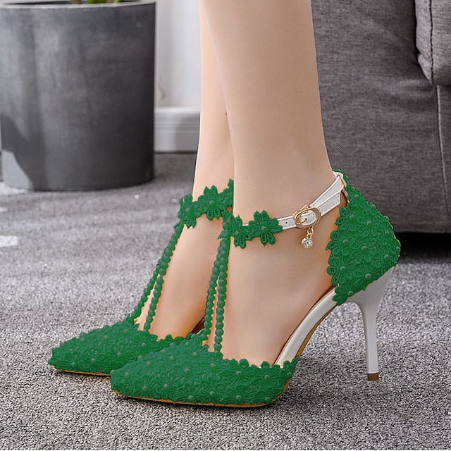 Lace Heel Shoes Pointed Women's Bridal Wedding High