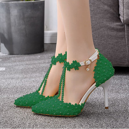 Lace Wedding Shoes Heel High Bridal Pointed Women's