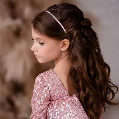 Long Sleeve Girls' Party Solid Color Performance Kids Dress