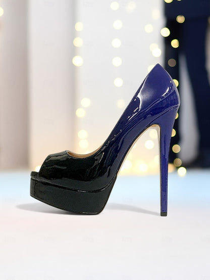 Leather Black Peep Patent Women's Heels Toe Platform High