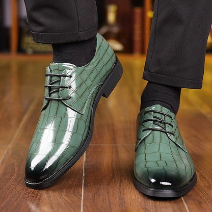 Men's Oxford Green Leather Shoes Print – Crocodile Faux