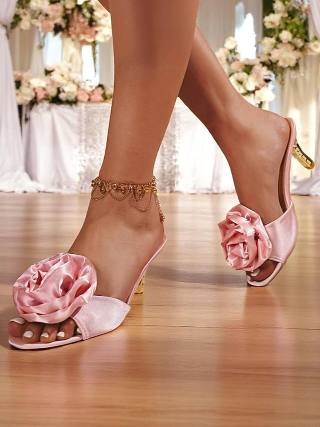Satin Women's Accents with Open-Toe Heels Gold Wedding and