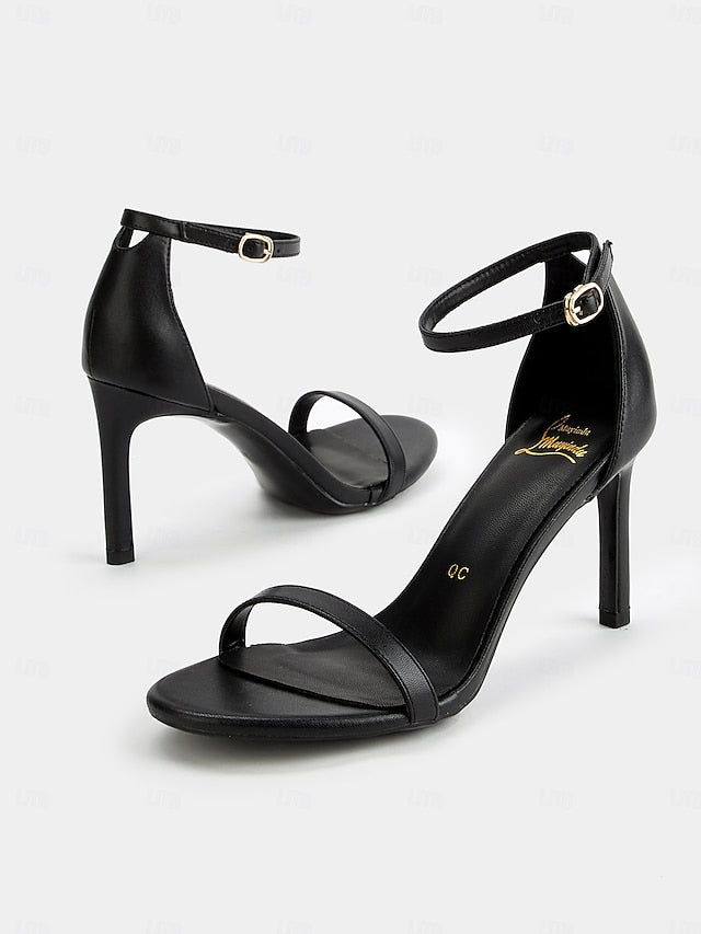 Strap for Open-Toe Stiletto Ankle Elegant Women Sandals Black -