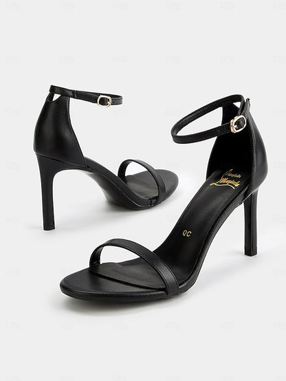 Strap for Open-Toe Stiletto Ankle Elegant Women Sandals Black -