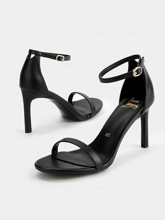 Strap for Open-Toe Stiletto Ankle Elegant Women Sandals Black -