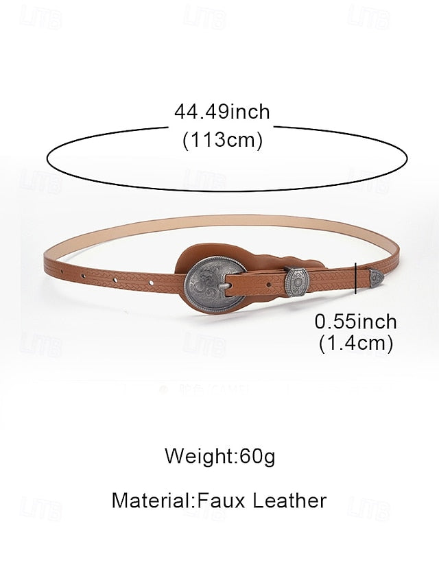 with Belt Waist Faux Leather Carved Women's Western Vintage