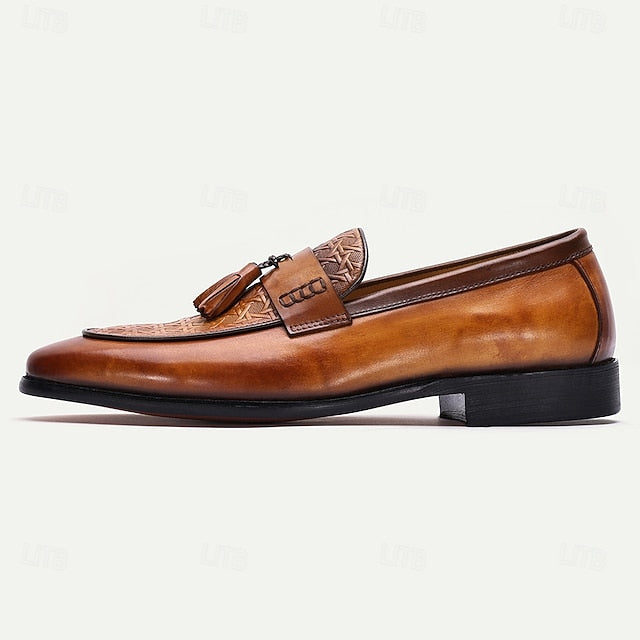 Slip-On Tan Tassel Vintage Loafers Leather – Men's