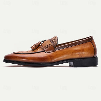 Slip-On Tan Tassel Vintage Loafers Leather – Men's