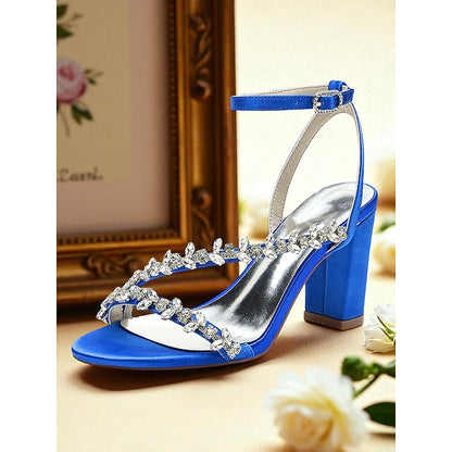 Block Rhinestone Heel - Straps with Sandals White Women's