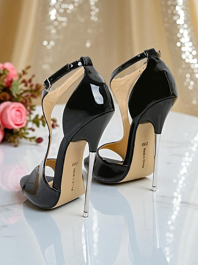 Open - Patent Red Strappy Leather Heels Women's Stiletto