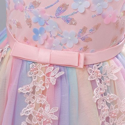 Party Dress Girls' Solid Flower Kids Girl Color