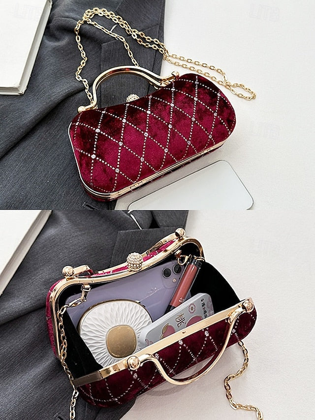 with - Purse Accents Quilted Evening Velvet Women's Diamond