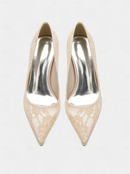 Heels - Women's Lace-Embroidered Pointed-Toe Stiletto