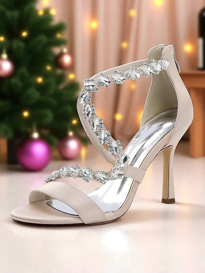 Strappy High White - Heel Rhinestone Women's Sandals