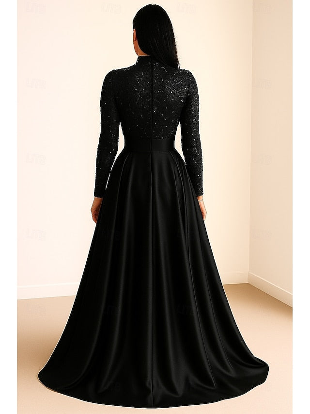 Formal Dress Carnival Sequined Black Evening A-Line Elegant Gown