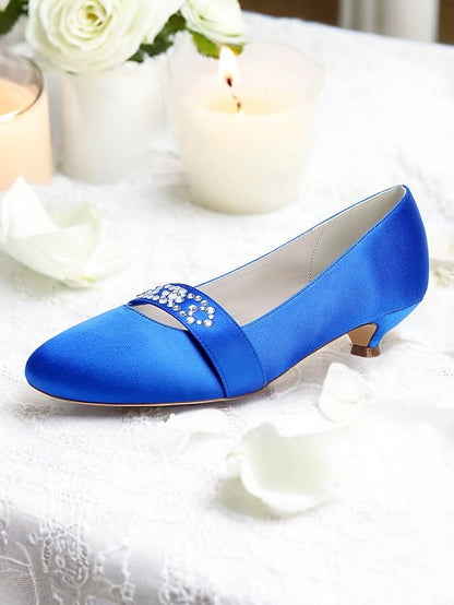 Rhinestone Satin Blue with Kitten Women's Heels