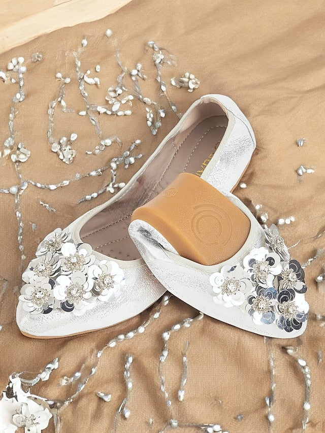 Foldable Women's Floral Embellished Comfortable – Flats