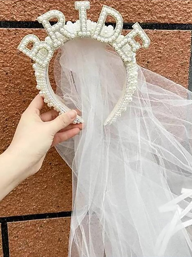 Veil Headband with 'BRIDE' Pearl-Embellished –