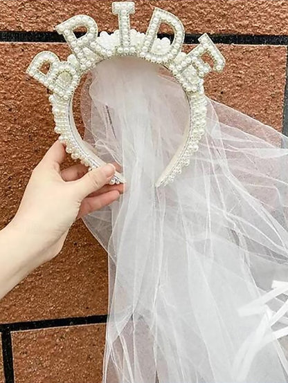 Veil Headband with 'BRIDE' Pearl-Embellished –
