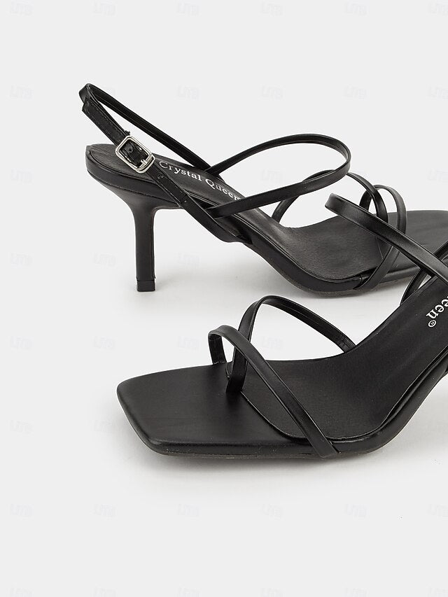 Toe - Heel Nude Women Square for Strappy Minimalist Sandals High