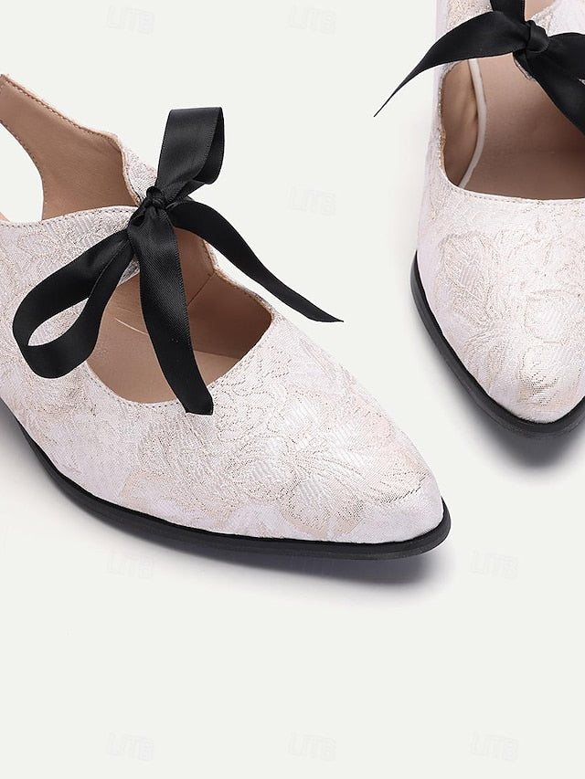 Bow Heels Vintage with - Elegant Slingback Lace Women's