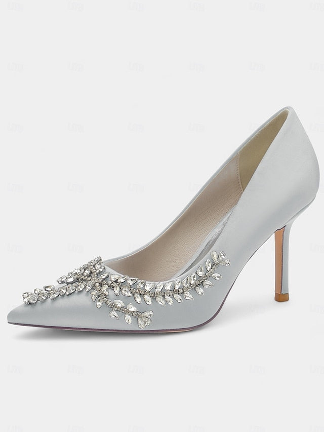 Heels – Satin Women's Stiletto Rhinestone-Embellished