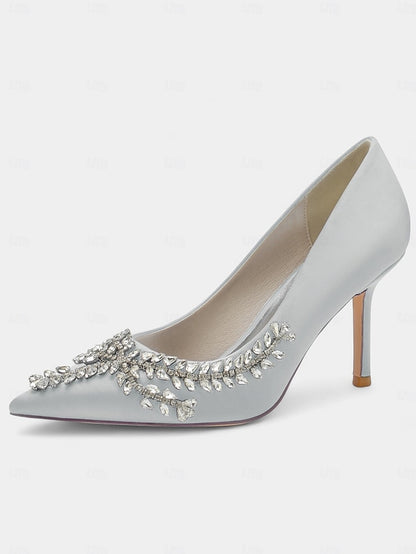Heels – Satin Women's Stiletto Rhinestone-Embellished