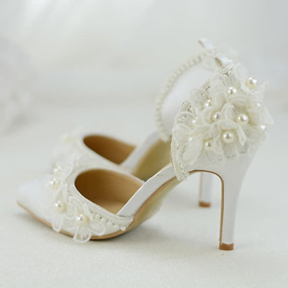 Heels Lace Wedding Platform with Floral Women's White