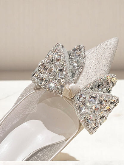 Heels with Bow Women's Rhinestone High Glitter
