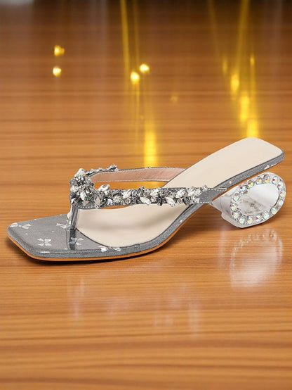 Heels Open - Rhinestone Women's Toe Sparkly Silver Sandals