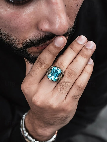 Gemstone Ring Men's Alloy