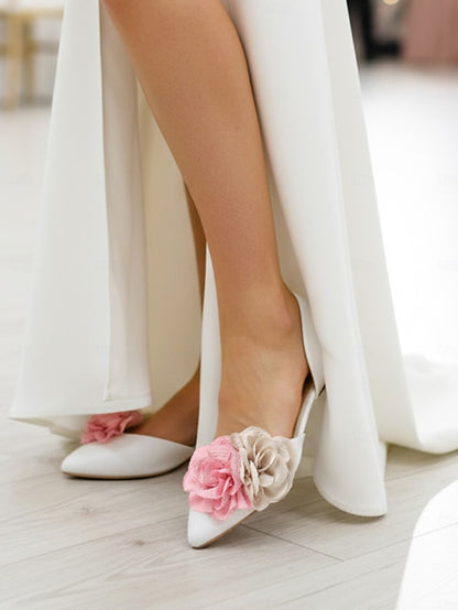 and Pink White Beige with Flower Wedding Women's Flats