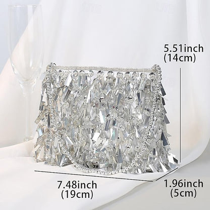 Fringe Crystal and Luxurious with Black Sparkling Clutch Evening