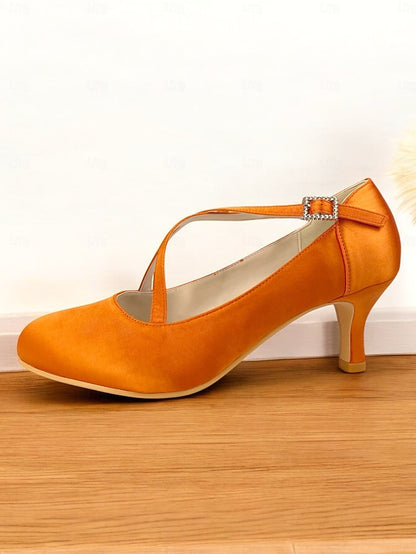 – Satin Cross-Strap Elegant with Heels White Rhinestone Buckle