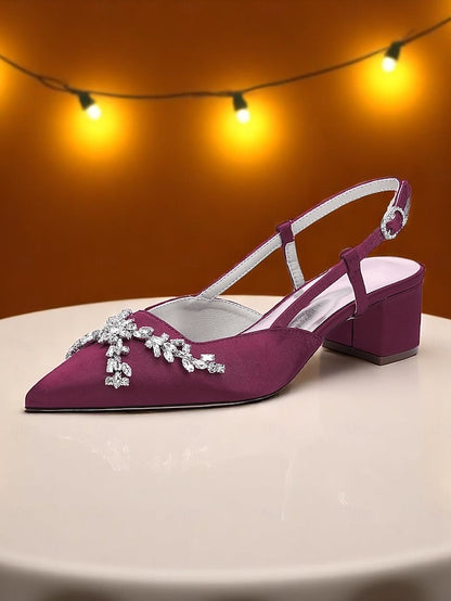 Black Satin Women's Slingback Heels