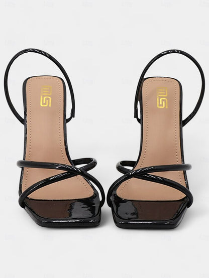 Sandals Strappy Square Beige – Design with Toe Heeled