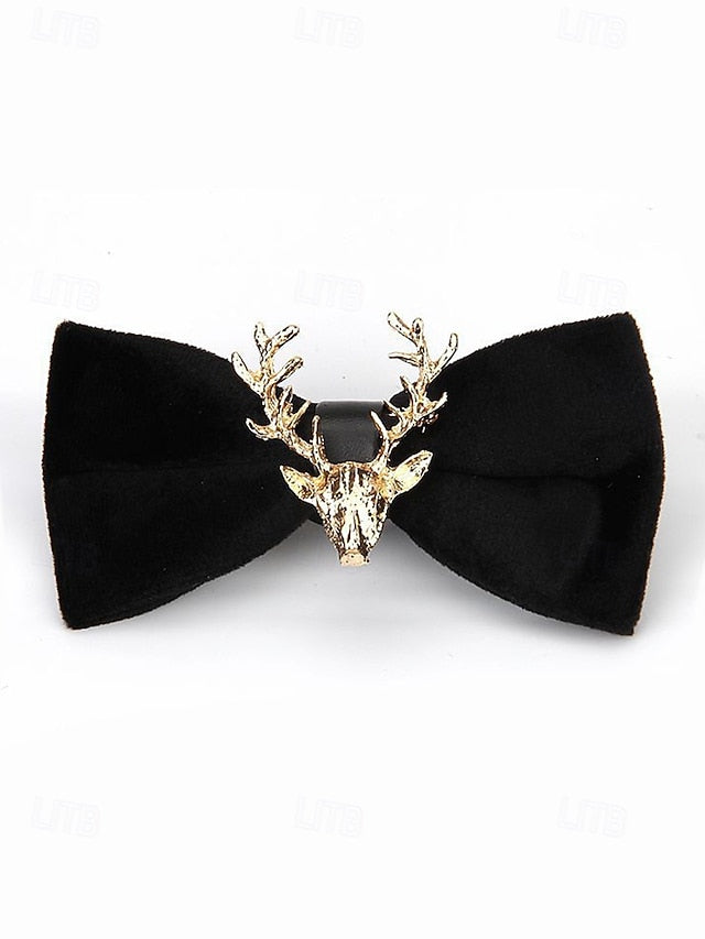 Bow with Velvet Pin Men's Deer Tie Gold Head