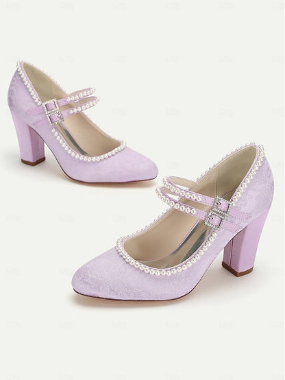 Mary Purple Women's Pearl - Lace Jane Embellished Heels