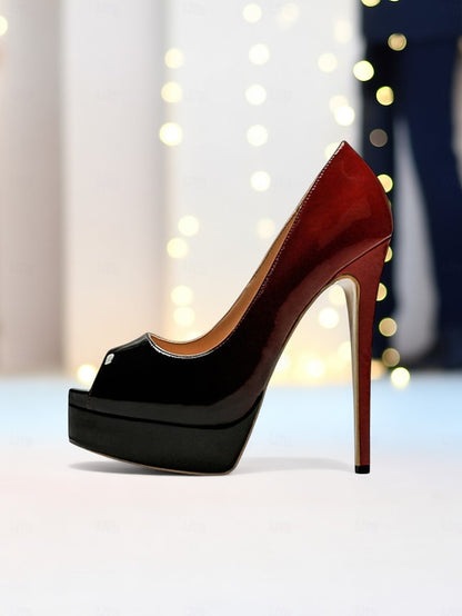 Leather Black Peep Patent Women's Heels Toe Platform High